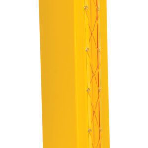 The Vestil Column Protective Pad Square 6Ft 10In Yl is a tall, rectangular, yellow pad with crisscrossed laces on one side, offering both durability and style while protecting structures.