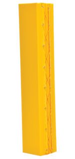 The yellow Vestil Column Protective Pad (6ft 12in) is a tall, rectangular cushion designed for pole protection, featuring visible lacing on one side and a smooth surface for functionality and safety.