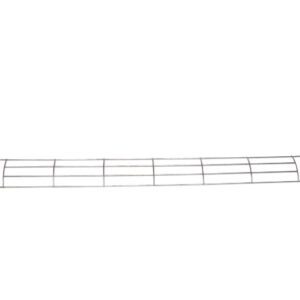 A long, horizontal Vestil S3S3 Wire Guards Use W/Vch-57C, featuring evenly spaced rectangular openings and gently curved ends, is set against a plain white backdrop.