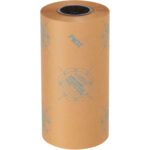 An upright cylindrical roll of brown MH-USA 12 x 200 yds. VCI Paper (35 lb.) features a black core and blue text/symbols, including PW32. Its smooth edges enhance durability and reliability in every case.