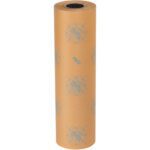 A tall, cylindrical roll of MH-USA 24 x 200 yds. VCI Paper 35 lb. Industrial Roll (1 Roll/Case) stands against a plain white background, adorned with blue text and geometric patterns that enhance its industrial appeal.