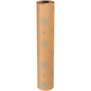 An MH-USA 36 x 200 yds. VCI Paper roll, featuring blue circular logos evenly spaced on its surface, stands vertically against a white background.
