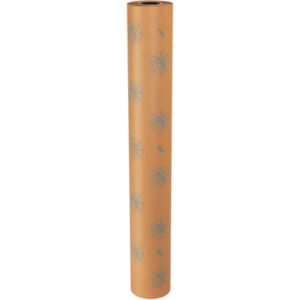 A 35 lb. MH-USA 48 x 200 yds. VCI Paper industrial roll stands upright on a white background, its brown kraft surface with faint circular logos, ideal for industrial use.