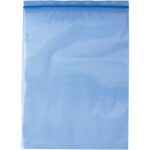 The empty MH-USA 10 x 12 - 4 Mil VCI Reclosable Poly Bag, made of glossy translucent blue plastic, lies flat on a light background.