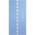 A rectangular blue plastic drop cloth measuring 14 x 10 x 25 has a vertical adhesive strip and printed labels, much like the precision of an MH-USA 14 x 10 x 25 - 4 Mil VCI Gusseted Poly Bag.