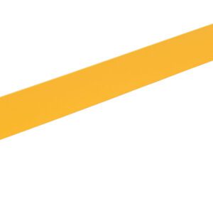 The Vestil Toeboard for Pipe Safety Railing 48 Inches is a yellow metal bracket with a long flat central bar and two pairs of hinged mounting plates at each end, ensuring stability for your setup.