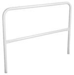 The Vestil Steel Pipe Safety Railing 60 In Length White features a simple design with a top and mid-horizontal bar, straight vertical legs, and no embellishments against a white background.