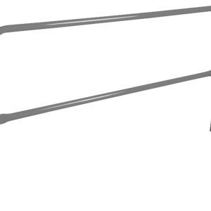 The image displays a gray, metal bed frame headboard with a minimalist design similar to the Vestil Steel Pipe Safety Railing 84 In Length Gray, featuring two vertical legs and a horizontal bar on top, all set against a white background.