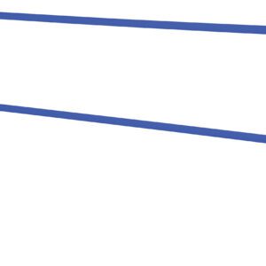 The Vestil Steel Pipe Safety Railing 96 In Length Blue is a blue metal handrail with two vertical supports, a sturdy horizontal bar, and a mid-height brace in a simple rectangular structure designed to ensure safety and support.