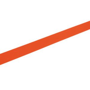 A long, flat orange bracket, similar to the Vestil Toeboard For Pipe Safety Railing 96 Inches Orange, features mounting holes at each end and is set diagonally against a plain white background.