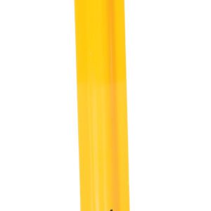 The Vestil Yellow Surface Flexible Stakes 24 x 3.25 are tall, cylindrical posts ideal for traffic control. Mounted on a black rubber base with bolt holes, they ensure secure placement and enhance road safety.