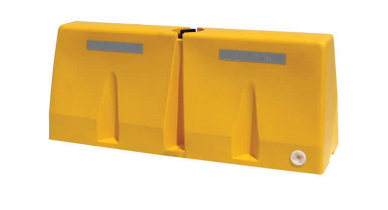 VTB-5-Y_A.jpg The Vestil Traffic Barriers 5 Ft Wide Yellow Strip feature a vivid yellow strip, two rectangular reflective panels on top, a central joining point, and a small circular hole in the bottom corner for convenience.