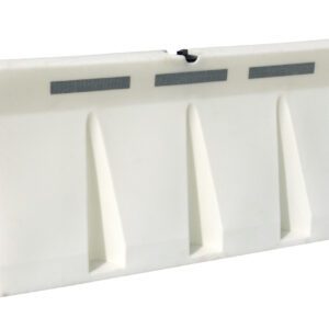 The Vestil Traffic Barriers 6 Ft Wide White Strip features a sleek design with three vertical indented grooves and reflective strips near the top edge for enhanced visibility.