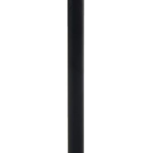 A Vestil Indoor Personnel Guidance Barrier 6 Ft stands alone against a white background, showcasing its sleek black stanchion post with a round, silver base and a retractable belt for crowd management.