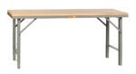 The Little Giant Folding Leg Welded Workbench features an adjustable height, rectangular wooden top, and sturdy metal legs. Positioned against a white background, it highlights its simple and functional design.