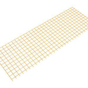 A three-dimensional illustration features an orange grid resembling a wire mesh against a white backdrop, arranged diagonally in a rectangular plane evoking the Vestil Steel Sq Safe Handrail Wire Mesh 60 In, crafting a captivating depth and perspective.