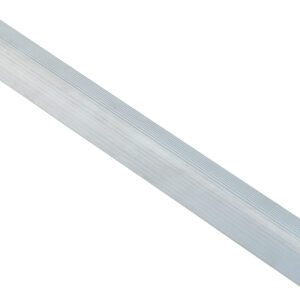 The Aluminum stair edge trim, similar in robustness to the Vestil Extruded Alum Hose&Cable Crossover 24, features a grooved surface to enhance grip and prevent slips. Its angled design ensures a seamless fit along stair edges for exceptional durability and safety.