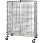 The MH-USA 48 x 24 x 69 Security Cart is a sturdy, rectangular metal wire cage on wheels with a hinged door, ideal for secure storage or item transport.