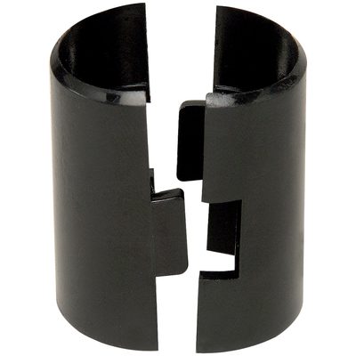 WSSLEEVE.jpg The MH-USA Wire Shelving Split Sleeves (4/Case) are black cylindrical couplings featuring two interlocking pieces with a vertical split, ensuring seamless alignment when properly fitted.