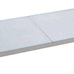 A rectangular, silver metal ramp with a textured surface resembles the sleek design of the MetroMax i MX2472F Plastic Industrial Shelf with Solid Mat, 24x72. It folds in half for easy portability and includes small handles on each end.