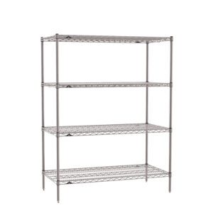 The Metro SE-244863K4-S-4 Super Erecta Unit in Metroseal Gray Epoxy features a 24 x 48 x 63 four-tier design. Its open, minimalist style with adjustable shelves makes it perfect for versatile storage in both home and industrial settings.