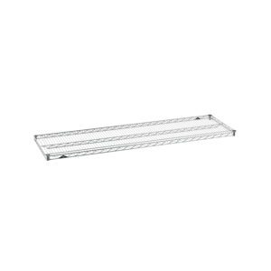 Metal wire shelf against a white background, featuring a grid pattern and elevated edges on the sides for additional support.
