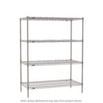 The Metro SE-246063K4-S-4 shelving unit features a metal rack with four adjustable wire shelves, vertical poles, and an open design for easy access. Finished in Metroseal Gray Epoxy, it measures 24 x 60 x 63.
