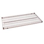 The Metro Super Erecta 2448N-DCH Industrial Wire Shelf, measuring 24 x 48 with a copper hammertone finish, features a grid pattern and corner cylindrical supports for enhanced stability and easy attachment.