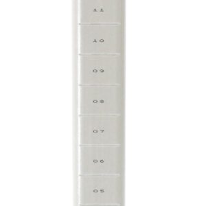 A tall metal object with horizontal markings, resembling a measuring scale, the MetroMax MX63UP 63 H Polymer Shelving Post features a sleek design.
