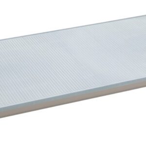 A 24 x 60 rectangular gray treadmill walking pad features a textured surface, reinforced black corners, and a side control panel, resembling the durable design of a MetroMax i MX2460F Plastic Industrial Shelf with Solid Mat.