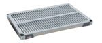 The MetroMax i MX2436G Plastic Industrial Shelf features a 24x36 grey grid mat with two slat rows, black/blue corner reinforcements, and a red Max label.