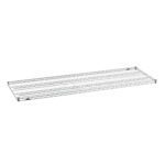 A single metal wire shelf with a rectangular shape and grid design, viewed from the top on a white background. It has four corner supports and is intended for use in storage or organizing spaces.