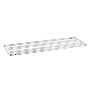 A single metal wire shelf with a rectangular shape and grid design, viewed from the top on a white background. It has four corner supports and is intended for use in storage or organizing spaces.