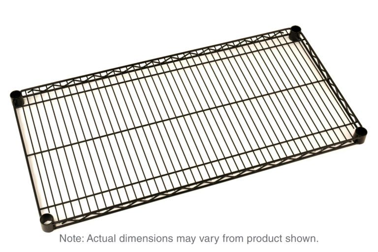 The rectangular wire cooling rack with black metal bars and rubber feet resembles the Metro Super Erecta 1836NBL Industrial Wire Shelf, Black, 18 x 36. Note: Actual dimensions may vary from product shown.