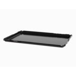 The Metro CBNTC-MTRAY SmartTray ESD features a black flat design with raised edges and angular corners on a smooth surface. Small side notches assist stacking or securing, while its durable molded fiberglass construction offers a sleek look against a plain white background for striking appeal.