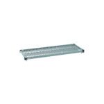 The MetroMax Q MQ1848G Plastic Industrial Shelf with Grid Mat, 18 x 48, features a grid design and corner brackets for easy mounting. This light blue, rectangular shelf offers versatility in any setting.