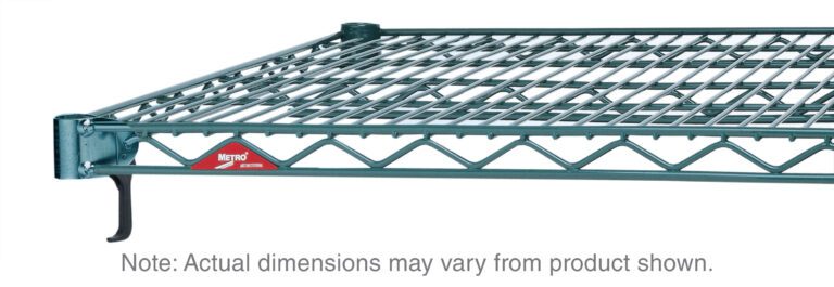 rl9mt7i2mddgbfcxbh5p0envu8u2l7na.jpg The Metro Super Adjustable Super Erecta A1860NK3 wire shelf, 18 x 60, features a red-labeled Metrox triangular side bracket, a grid pattern for strength and ventilation, and is finished in Metroseal Green Epoxy—perfect for industrial use. Dimensions may be different from those shown.