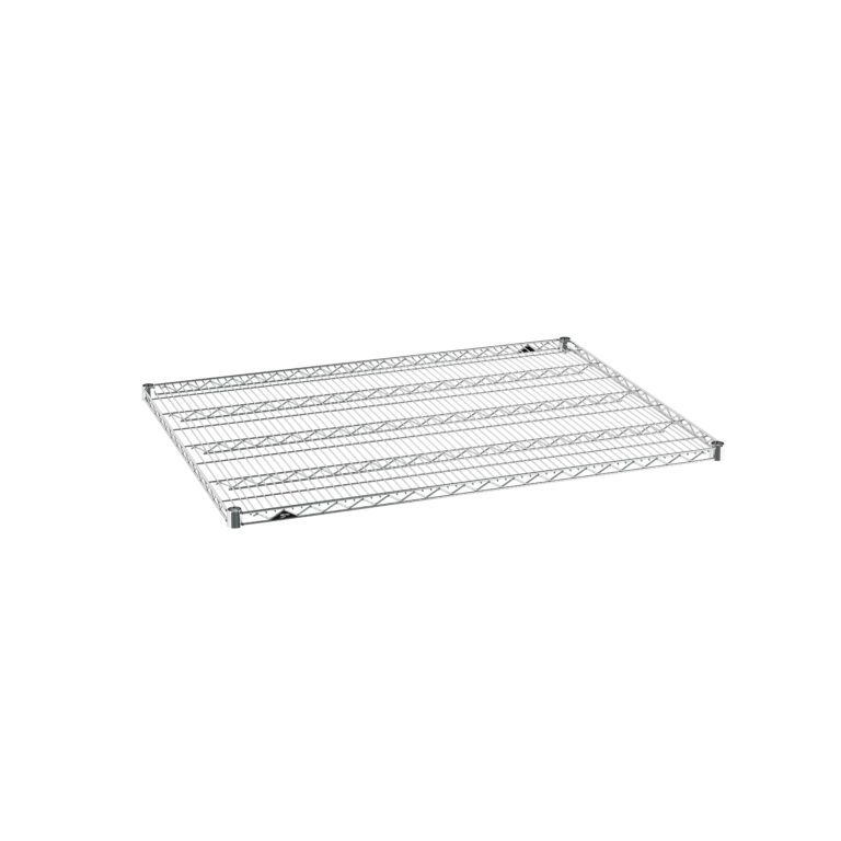 vkpovpcx06alpvlbvqkthay58guk68yj.jpg The Metro Super Erecta 3648NC Industrial Wire Shelf, Chrome, 36 x 48, boasts a sleek rectangular design with a robust chrome finish, ideal against a pristine white backdrop.