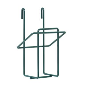 The Metro GBHVK3 Vertical Single Glove Box Holder for Super Erecta Wire Shelving and SmartWall Wall Shelving is a versatile green wire metal holder coated in Metroseal Green Epoxy with top hooks, ideal for efficiently holding newspapers or mail.