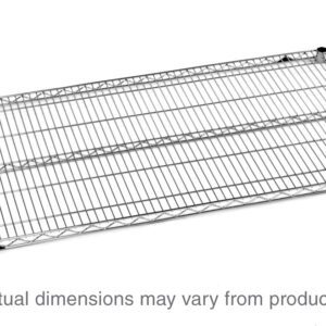 The Metro Super Erecta 1472NS Industrial Wire Shelf, measuring 14 x 72, is made of polished stainless steel and features a grid pattern against a white background. Note: Actual dimensions may vary from the product shown.