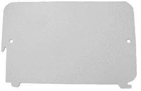 A plain rectangular sheet with rounded edges and two small cut-out notches on the left side, along with a small hole on the right. The sheet is light gray in color and appears to be thin.