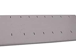 The Aurora Quik-Lok Shelving Shelf, designed for 12 letter-size items, is a rectangular steel panel with a smooth surface and evenly spaced slots for ventilation or mounting, featuring an industrial light gray finish.
