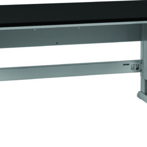 The black top adjustable desk, with its metal frame and legs, combines sleek, modern design with ergonomics in lab design. Its sturdy base makes it ideal for both office and home use.