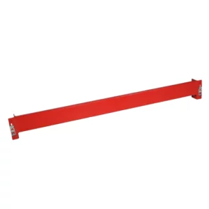 A long, red metal beam with brackets on each end, designed for industrial or construction use. The beam is horizontally oriented against a plain white background.