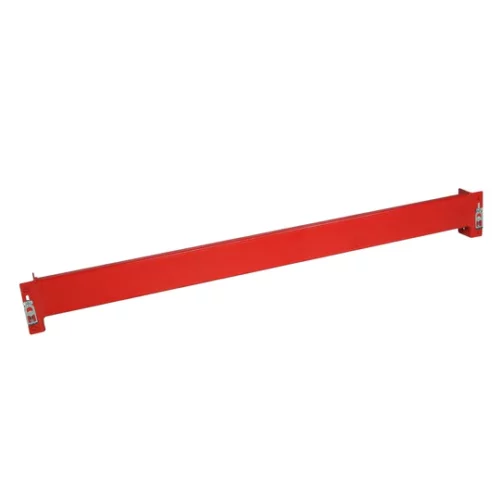 A long, red metal beam with brackets on each end, designed for industrial or construction use. The beam is horizontally oriented against a plain white background.