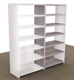 The Aurora Quik-Lok Shelving Add-On Unit is a large double bookcase with a modern design, featuring adjustable heavy-duty steel support for up to 350 lbs. It has six openings on each side, stands 76 tall and 18 deep, and comes in elegant white for ample storage or display.