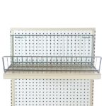 The Vulcan WIRE BASKET 12 X 24 OEB (8 per carton) is ideal for retail displays, made to fit on beige perforated panels with evenly distributed holes for showcasing products efficiently.