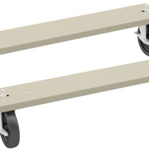 Two beige metal brackets with black swivel caster wheels attached at each end. The setup appears designed for mobility, possibly for use with furniture or equipment. The wheels have locking mechanisms.