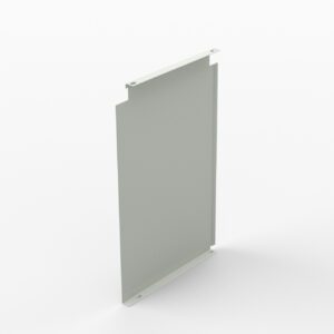 A flat, rectangular metal panel with small flanges on each corner, standing upright against a plain white background. The panel appears smooth and industrial in design.