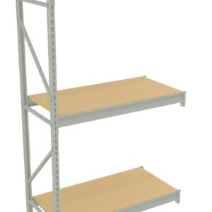 A three-tier storage shelf with a light gray metal frame and brown wooden shelves. The unit is free-standing and designed for organizing or storing items.